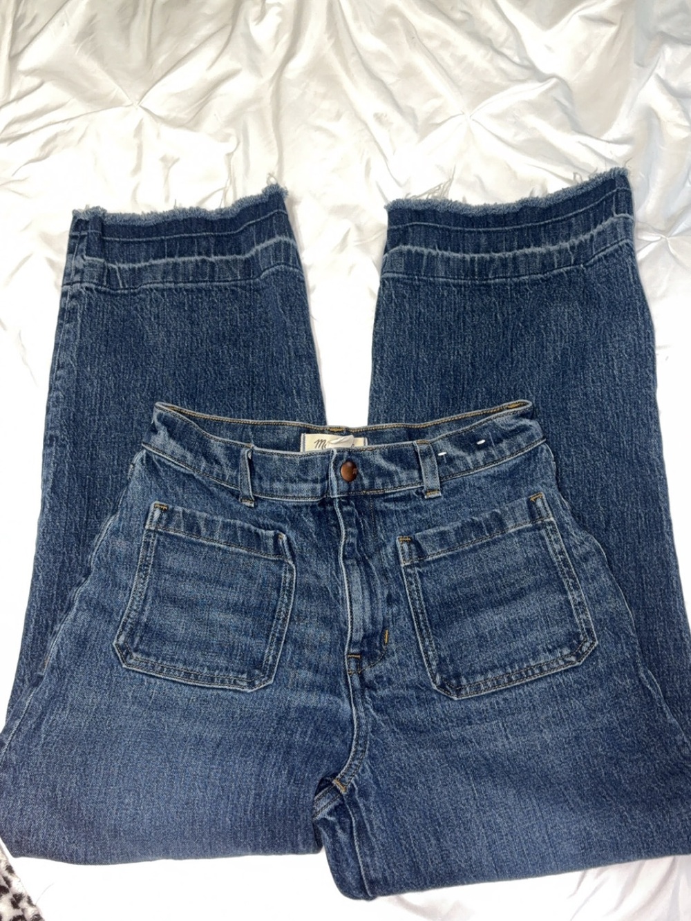 Madewell Dark Blue Wide-Leg Denim Jeans with Frayed Hem size 27P